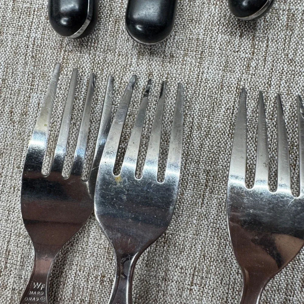 WF Mardi Gras Stainless‎ Flatware Set 12pc Black Riveted Handle Forks Spoons